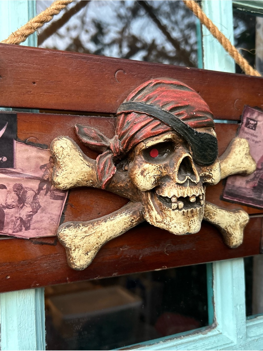 Pirate Skull & Crossbones Wall Plaque - Red Bandana Halloween